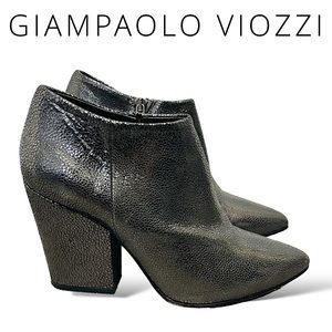 Giampaolo Viozzi Metallic Crackle Leather Ankle Boots Block Heel Booties Italy 7